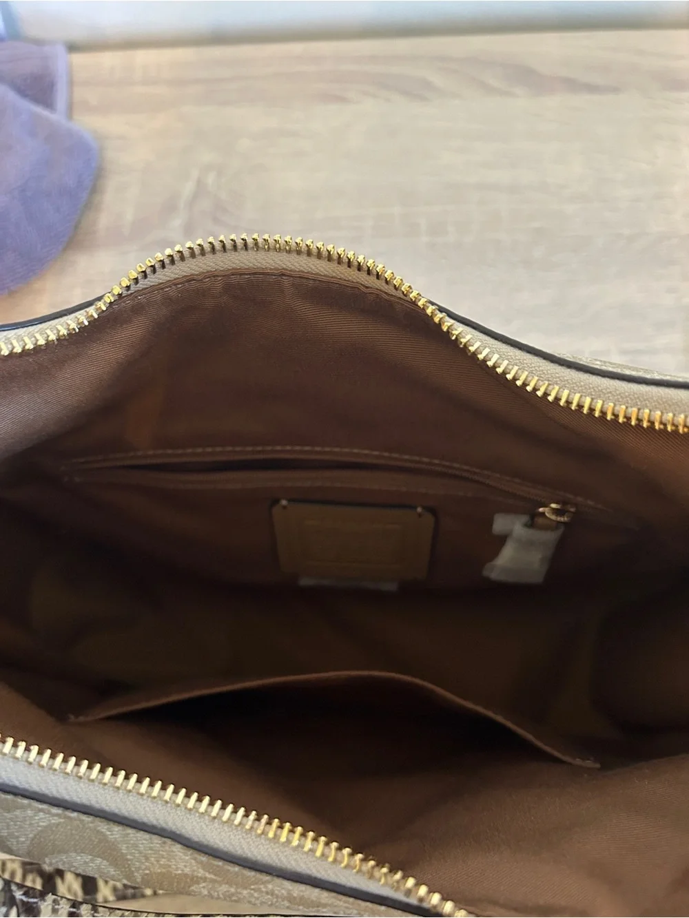 Coach Signature Canvas Hobo Bag in Khaki/Chalk with Animal-Print Strap